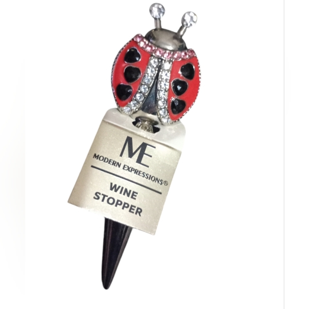 New Modern Expressions Lady Bug Topped Silver Toned Wine Stoper
